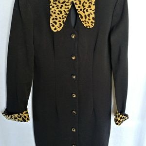 Metropolitan New York Black Dress Leopard Collar C